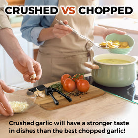 Zulay Kitchen garlic press working with unpeeled cloves for faster prep