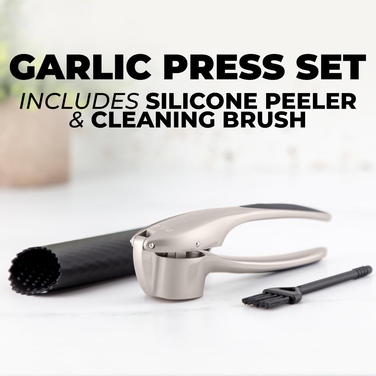 Zulay Kitchen ginger and garlic press versatility for ginger, garlic, or onion prep