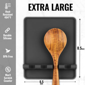 Zulay Kitchen heat-resistant silicone rest placed near stove for safe utensil resting
