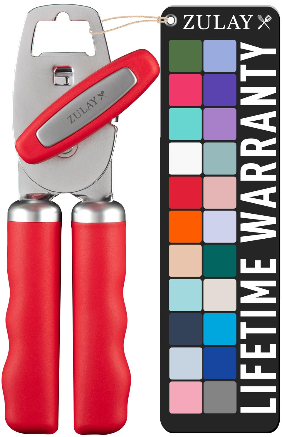 Zulay Kitchen heavy-duty can opener in hand demonstrates smooth, effortless cutting.