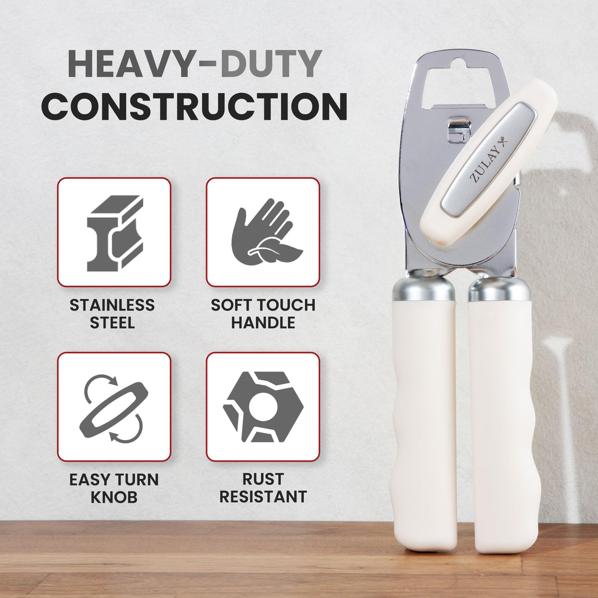 Zulay Kitchen soft grip handles provide comfortable control during operation.