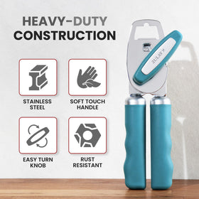 Zulay Kitchen heavy duty can opener closeup of stainless steel blades