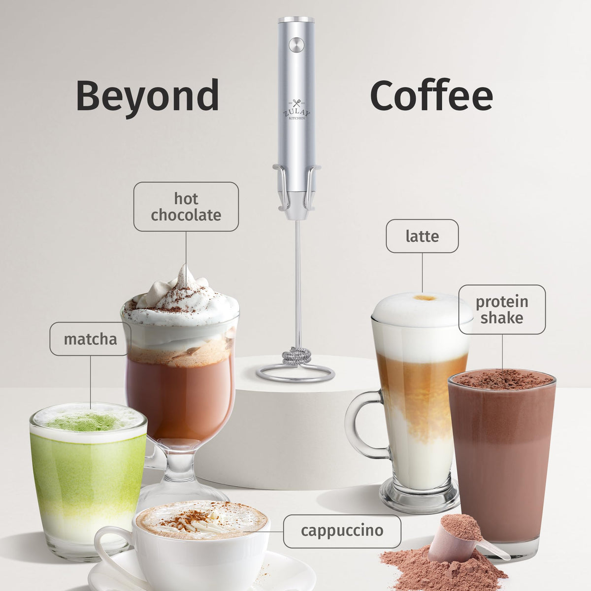 Zulay Kitchen IPX6 waterproof wand allows easy cleaning after frothing.