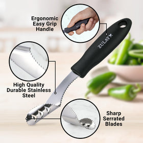 Zulay Kitchen jalapeno core handle grip ensuring a secure, comfortable hold.