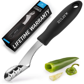 Zulay Kitchen jalapeno core tool viewed from top for quick deseeding.
