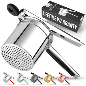Zulay Kitchen 15oz potato ricer basket ready for family-sized mash, emphasizing capacity.