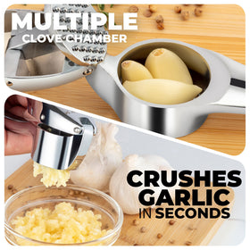 Zulay Kitchen garlic press with large chamber for multiple cloves.