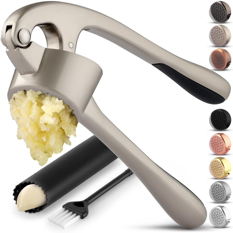 Zulay Kitchen large premium garlic press set with bigger bowl for easier paste.