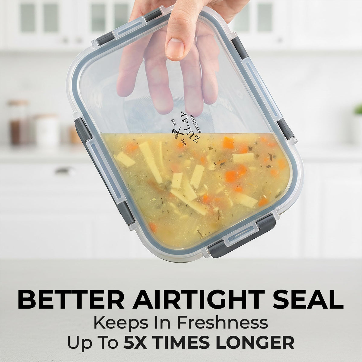 Zulay Kitchen leak-proof lid with silicone seal for storage.