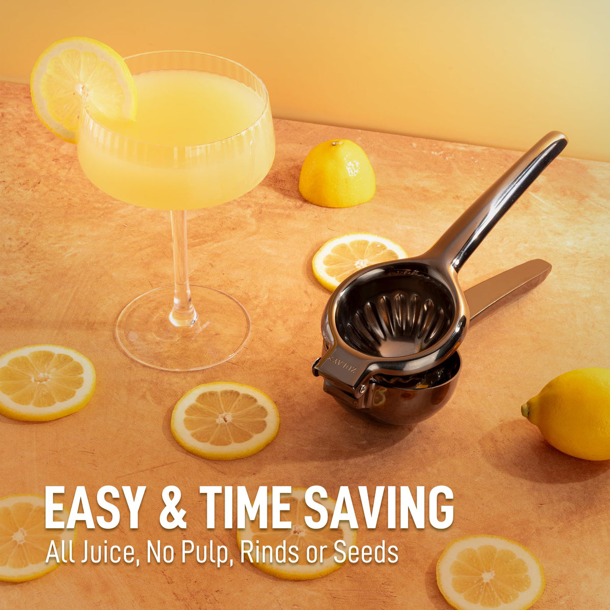 Zulay Kitchen lemon squeezer ergonomic blue handle ensures comfortable juicing sessions.