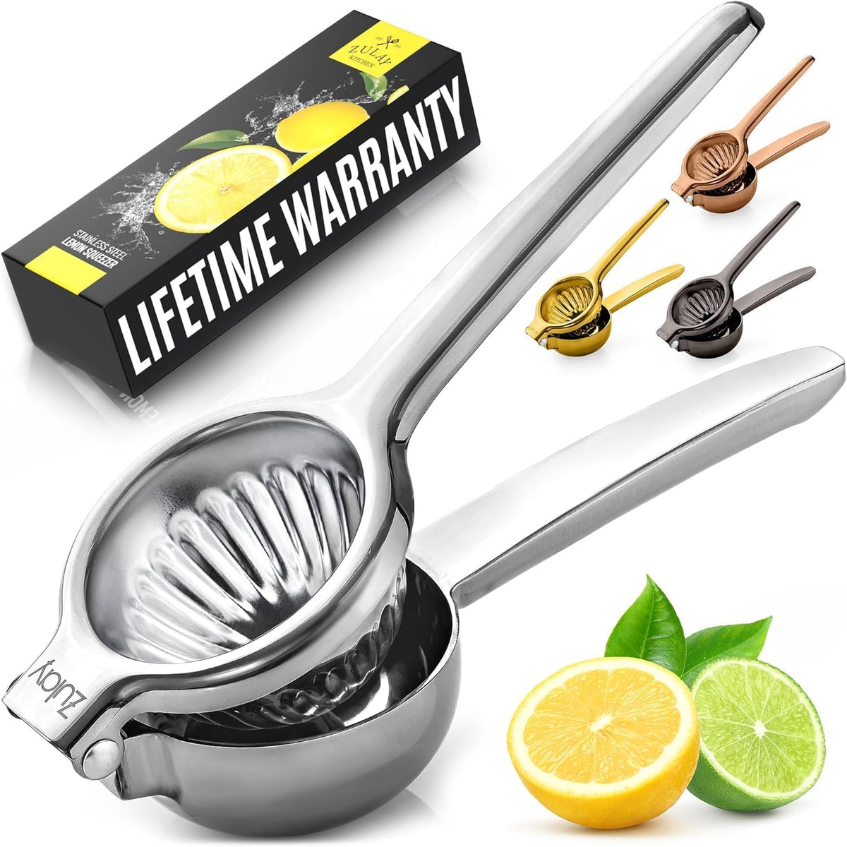 Zulay Kitchen lemon squeezer exterior view highlighting durable stainless steel for lasting juicing