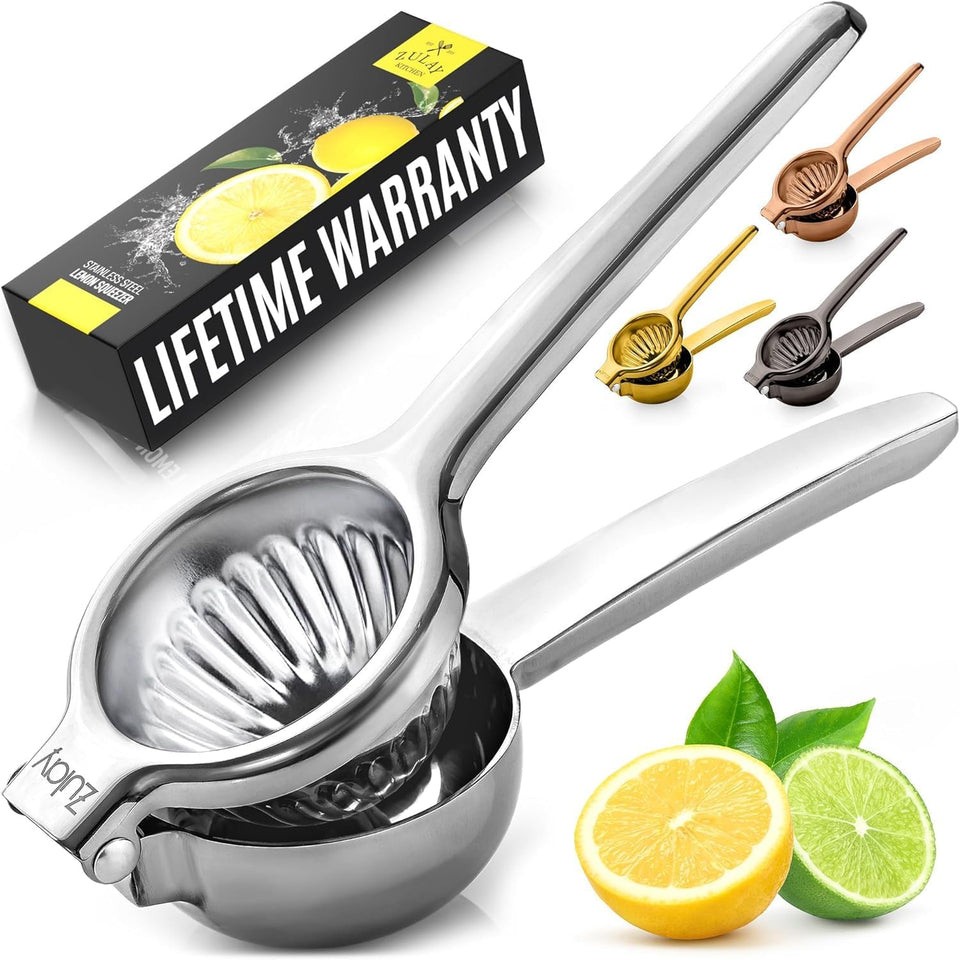 Zulay Kitchen lemon squeezer exterior view highlighting durable stainless steel for lasting juicing