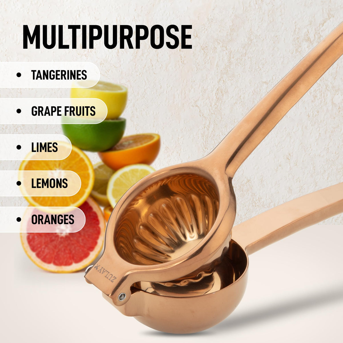 Zulay Kitchen in-use martini setup shows fresh citrus with this durable press.