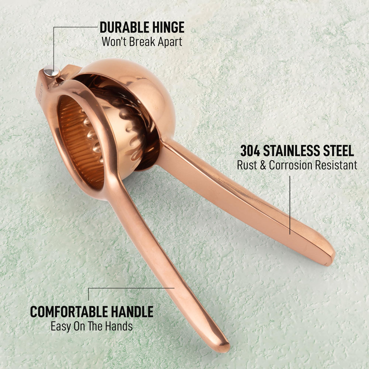 Zulay Kitchen lever-system rose gold design reduces hand strain for easy squeezing.