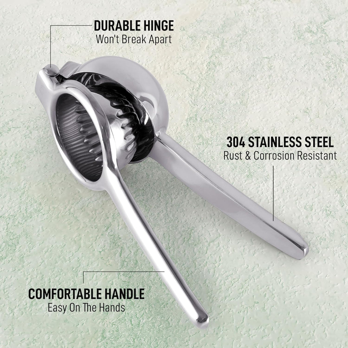 Zulay Kitchen lemon squeezer side view showcasing sturdy metal bowl