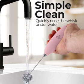Compact, portable frother suitable for kitchen counter or travel.