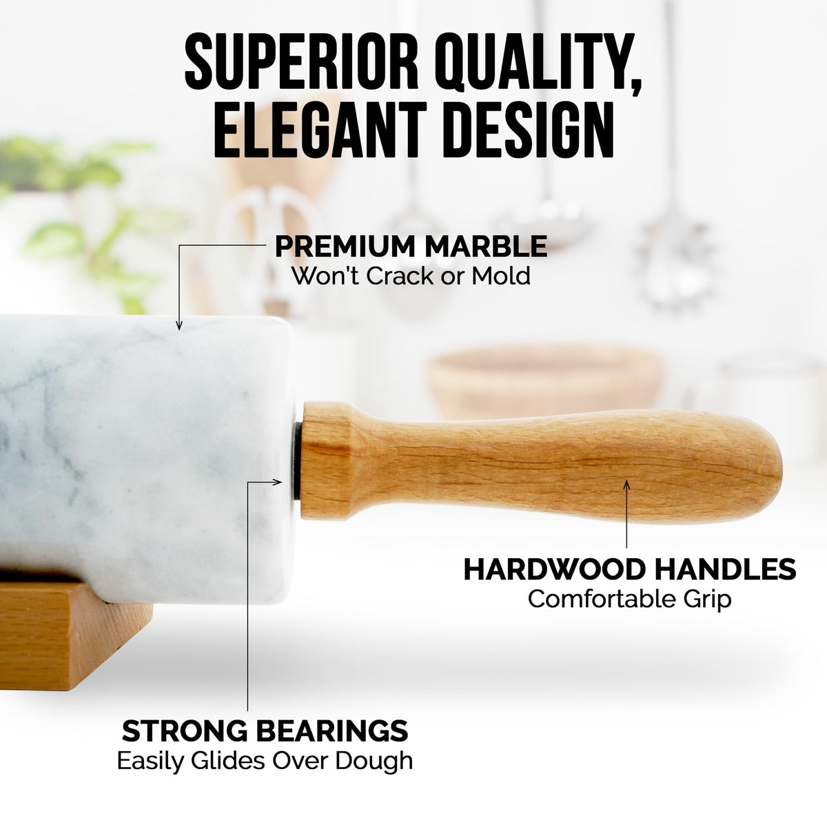 Zulay Kitchen long beechwood handle provides comfortable grip during rolling