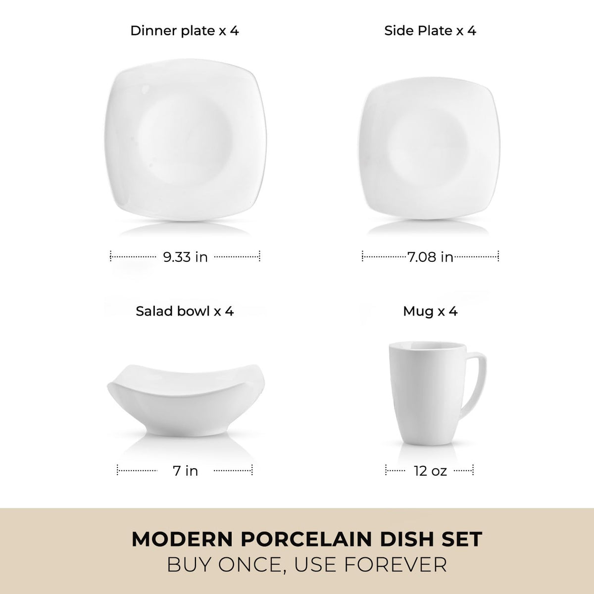 Close-up of Luna porcelain with a smooth glaze and modern square shape.