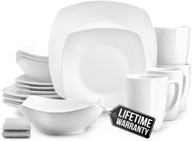 Zulay Kitchen Luna square plates in pearl white are durable porcelain.