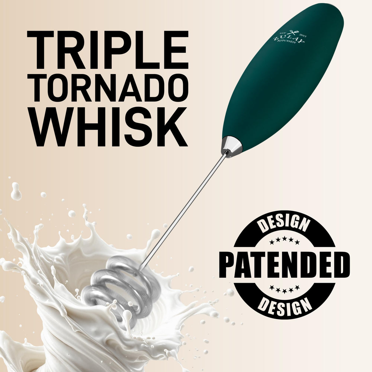 Zulay Kitchen frother blends matcha and milk into smooth foam