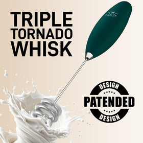 Zulay Kitchen frother blends matcha and milk into smooth foam