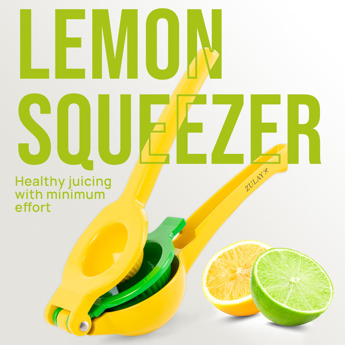 Zulay Kitchen 2-in-1 squeezer sits compactly on a clean countertop.
