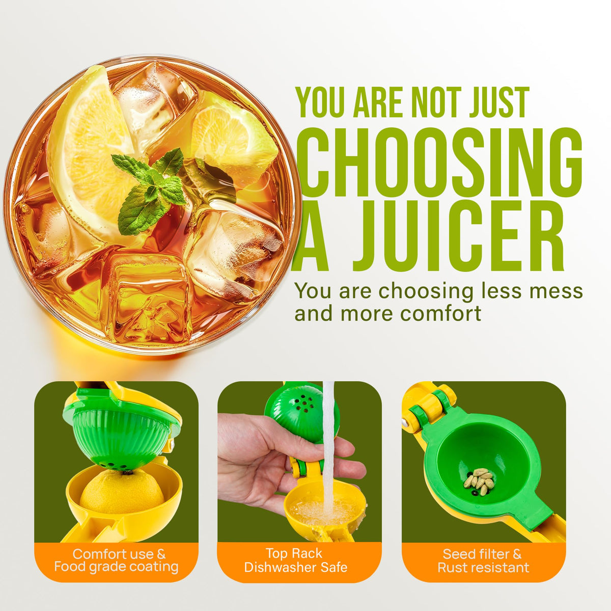 Zulay Kitchen 2-in-1 squeezer with quick cleanup on the dishwasher.