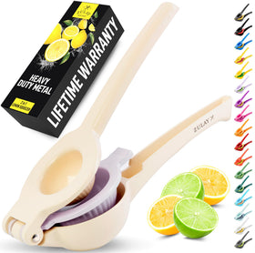 Zulay Kitchen 2-in-1 lemon squeezer with half lemon in bowl for quick juice.