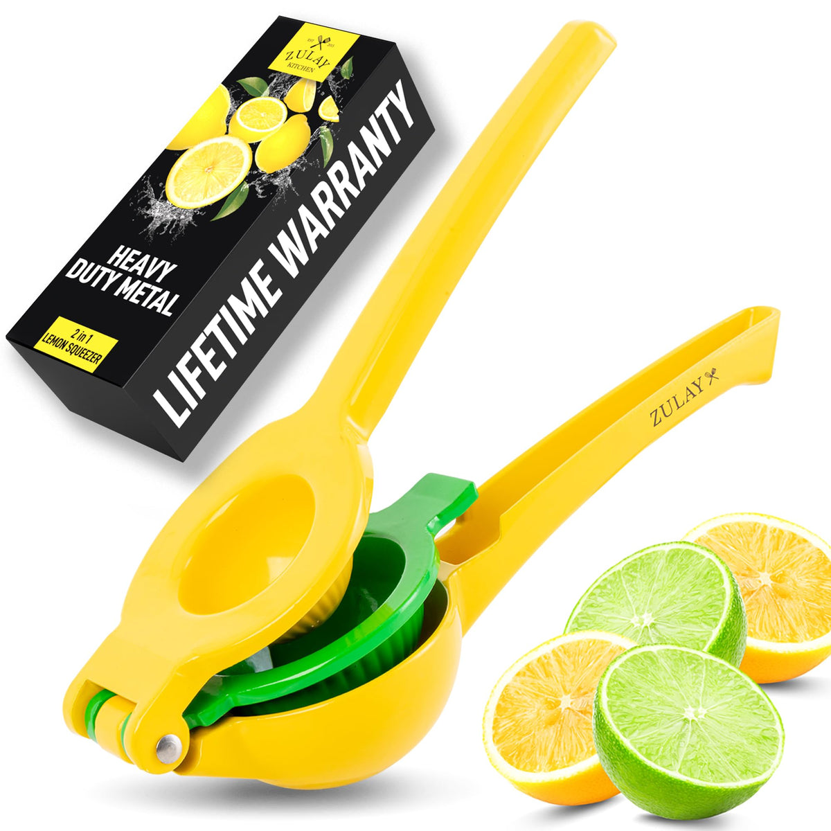 Zulay Kitchen 2-in-1 lemon squeezer in use for fresh citrus juice at home.