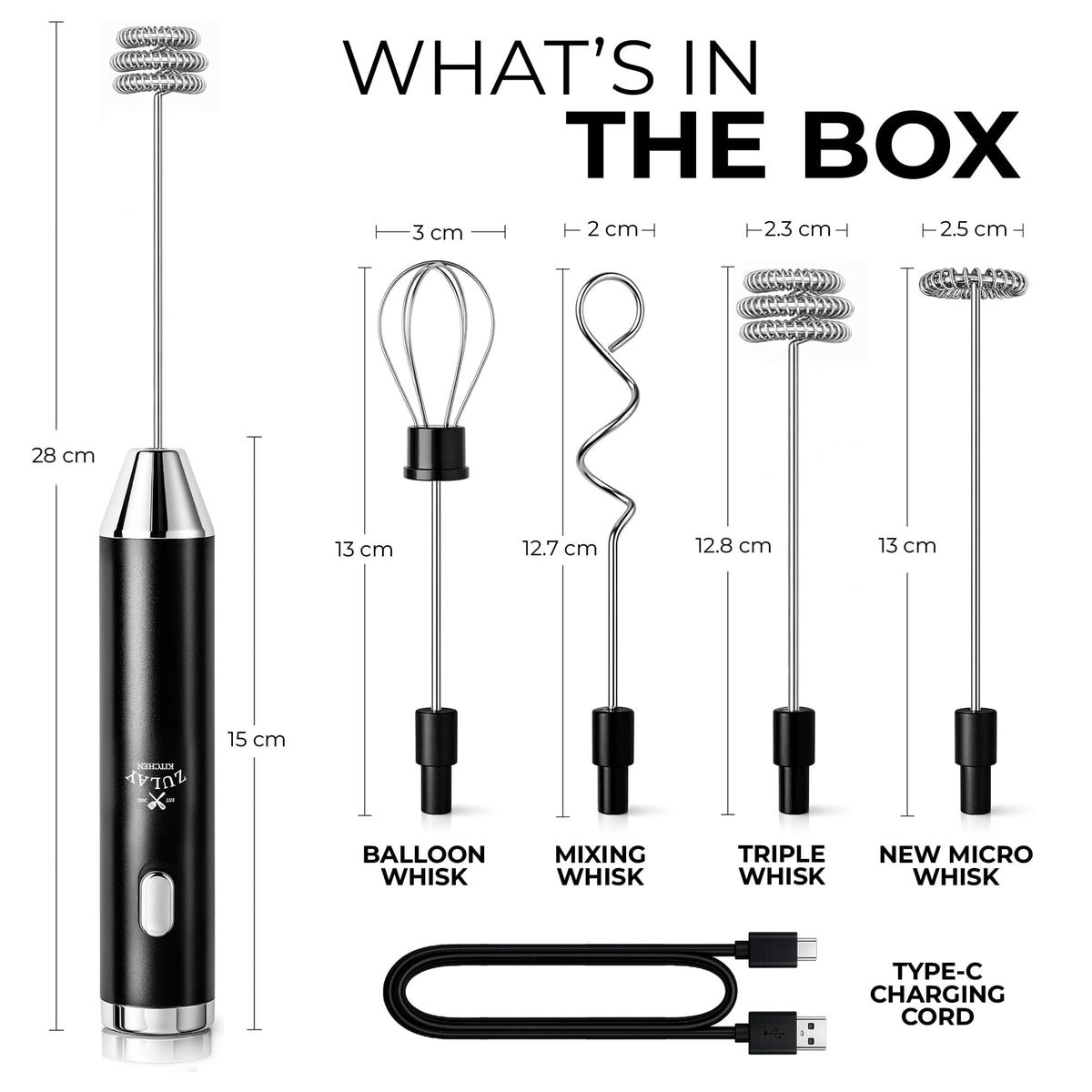 Zulay Kitchen frother 1800mAh battery powering long sessions