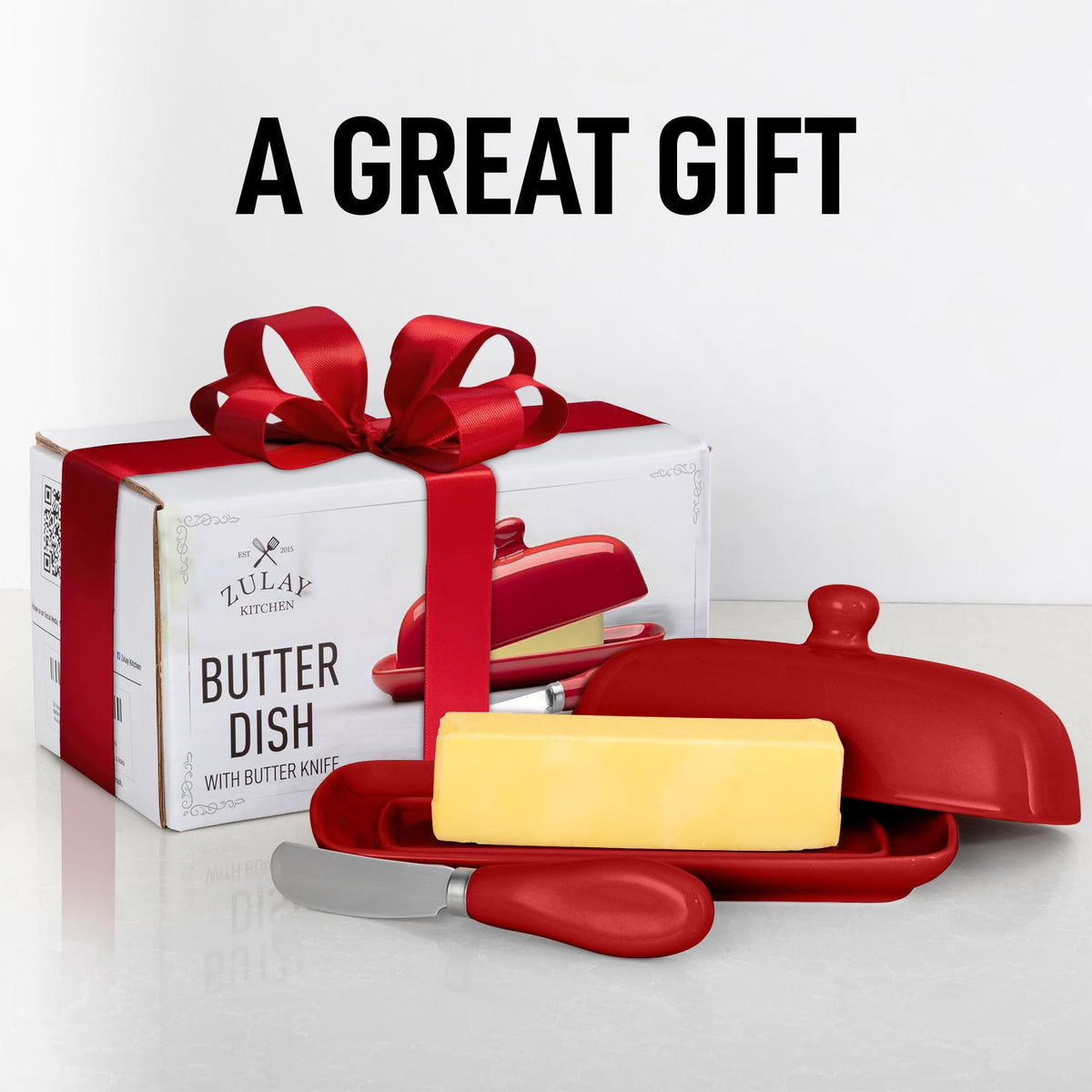Zulay Kitchen microwave-safe butter dish enables hot or cold use.