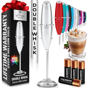 Zulay Kitchen milk frother with four AA batteries included for cordless foaming