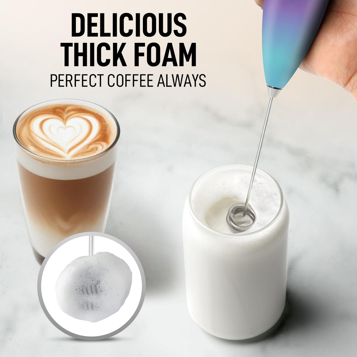Zulay Kitchen milk frother with four AA batteries for cordless flexibility