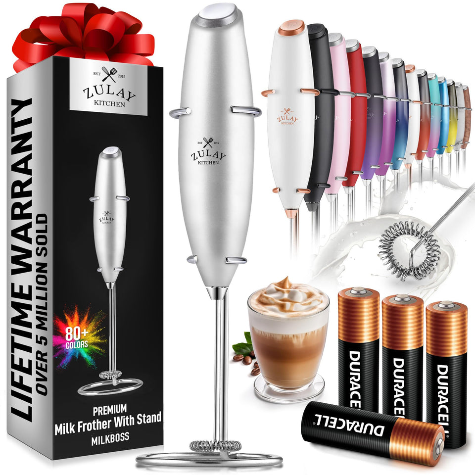 Zulay Kitchen milk frother wand creates rich foam for coffee