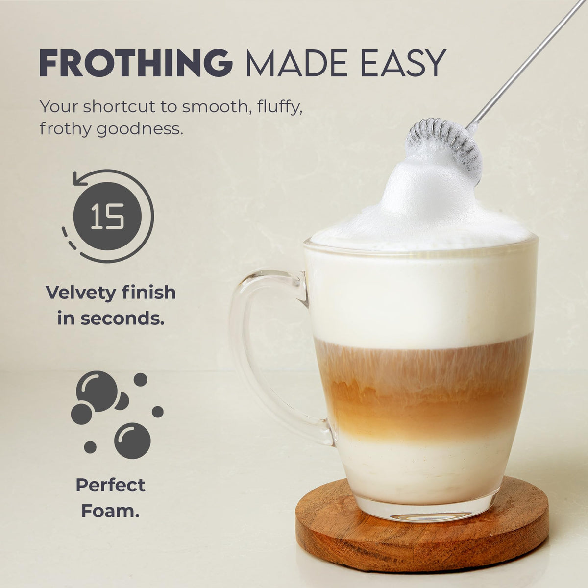 Zulay Kitchen milk frother at 13,000 RPM creating rich microfoam.