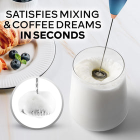 Frother wand in action blending coffee and matcha for a smooth texture.