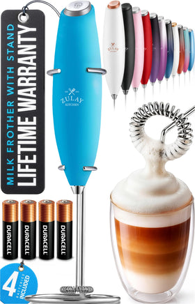 Zulay Kitchen milk frother wand creates rich latte foam.
