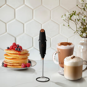 Zulay milk frother wand hot-coffee use for quick froth.