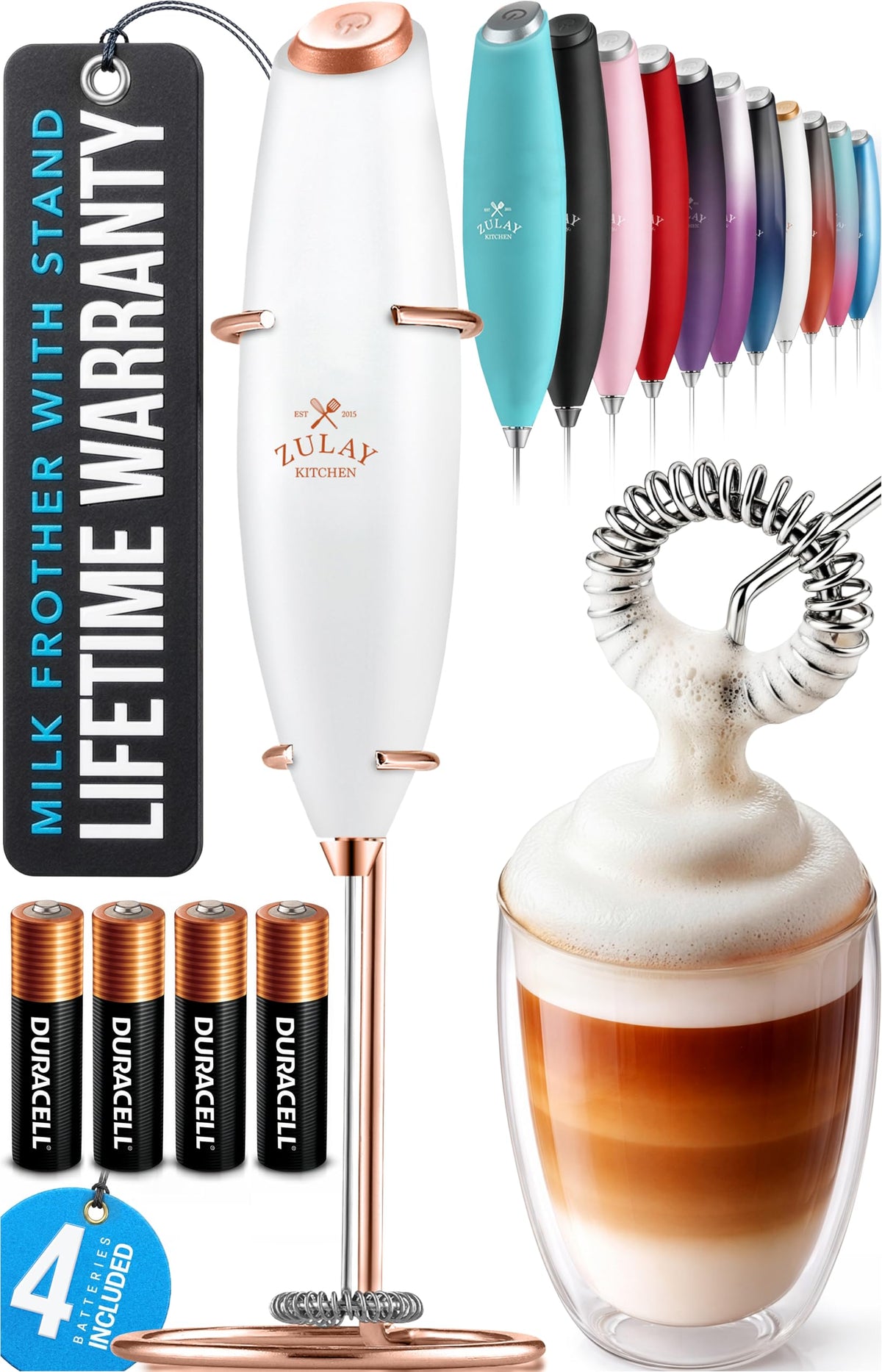Zulay Kitchen milk frother wand creates airy foam for lattes
