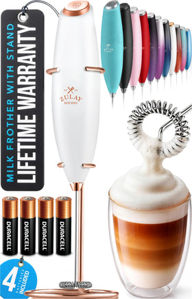 Zulay Kitchen milk frother wand creates airy foam for lattes