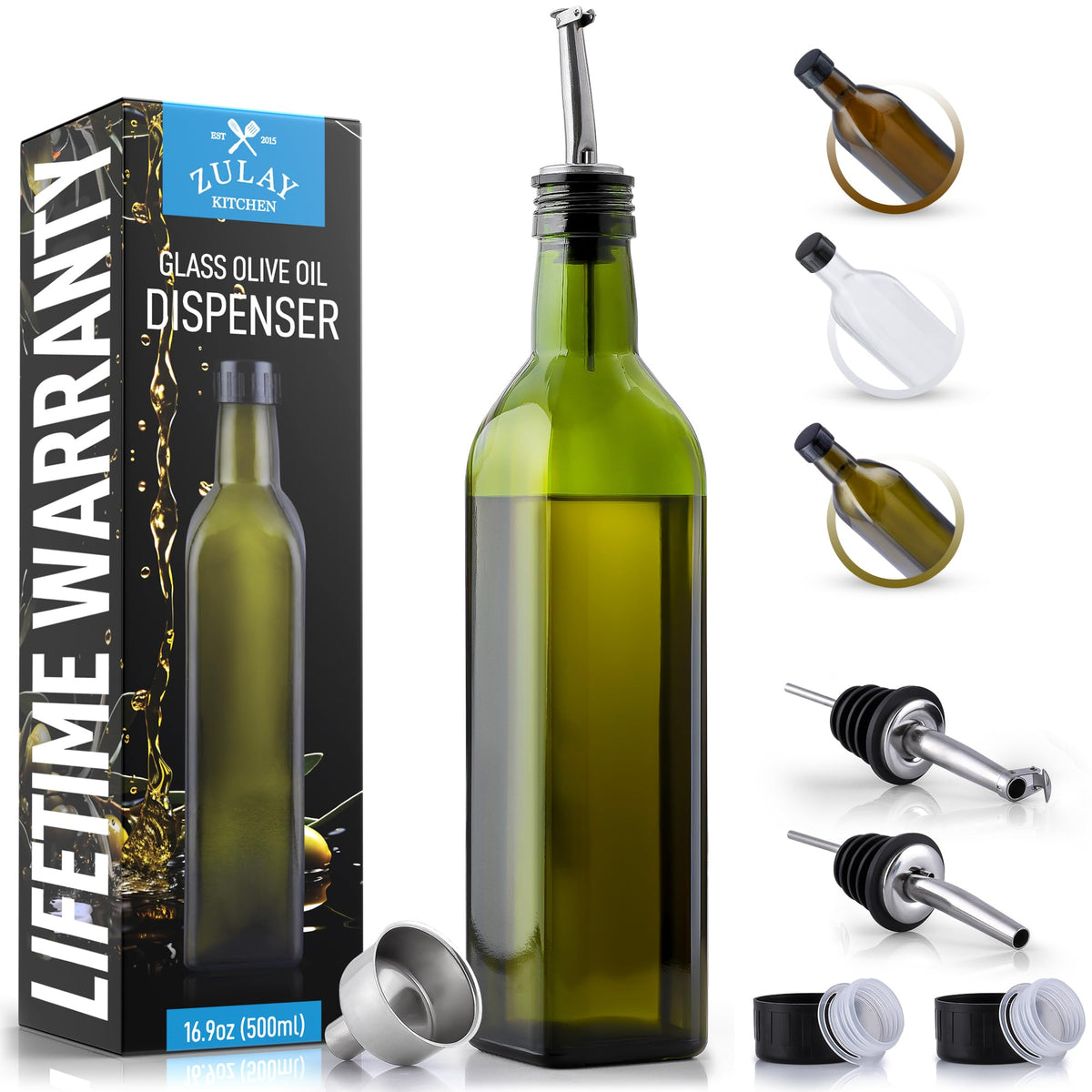 Zulay Kitchen 17oz olive oil dispenser bottle with pour spout for precise cooking