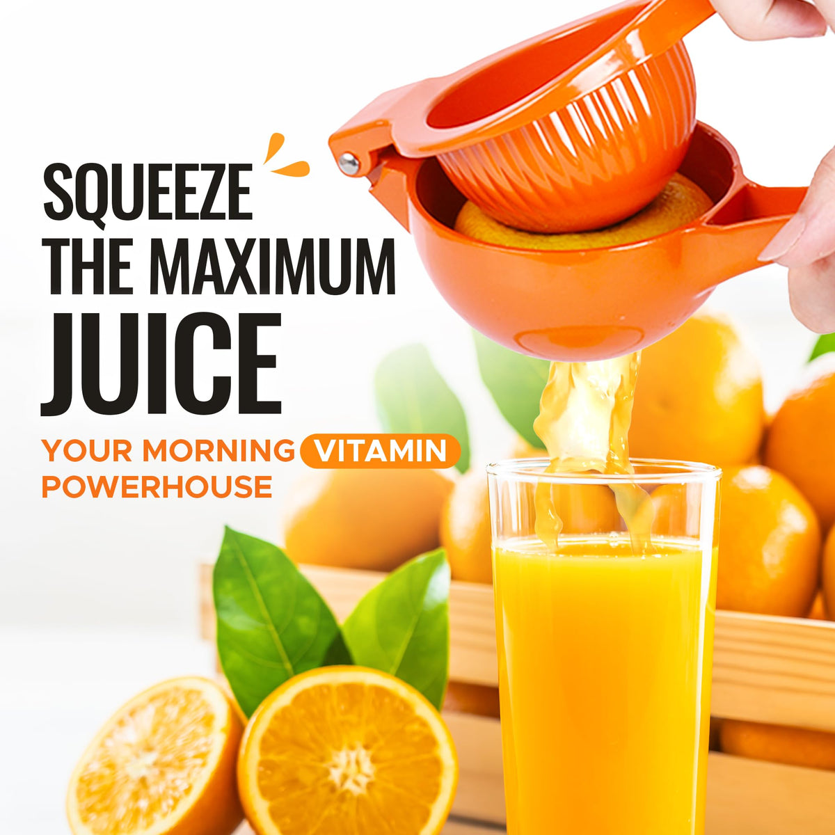 Zulay Kitchen orange squeezer shows dishwasher-safe design for quick cleanup.