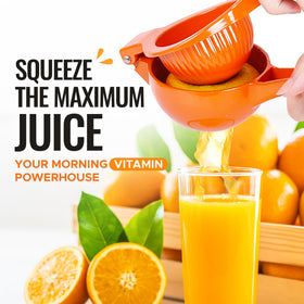 Zulay Kitchen orange squeezer shows dishwasher-safe design for quick cleanup.
