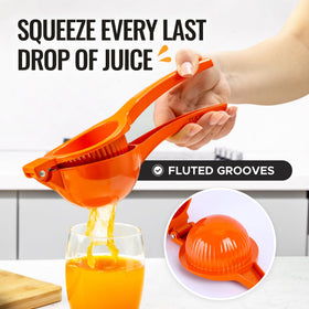 Fruit halves sit in Zulay squeezer to maximize citrus juice.
