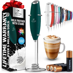 Zulay Kitchen tornado triple whisk frother in action creating rich foam