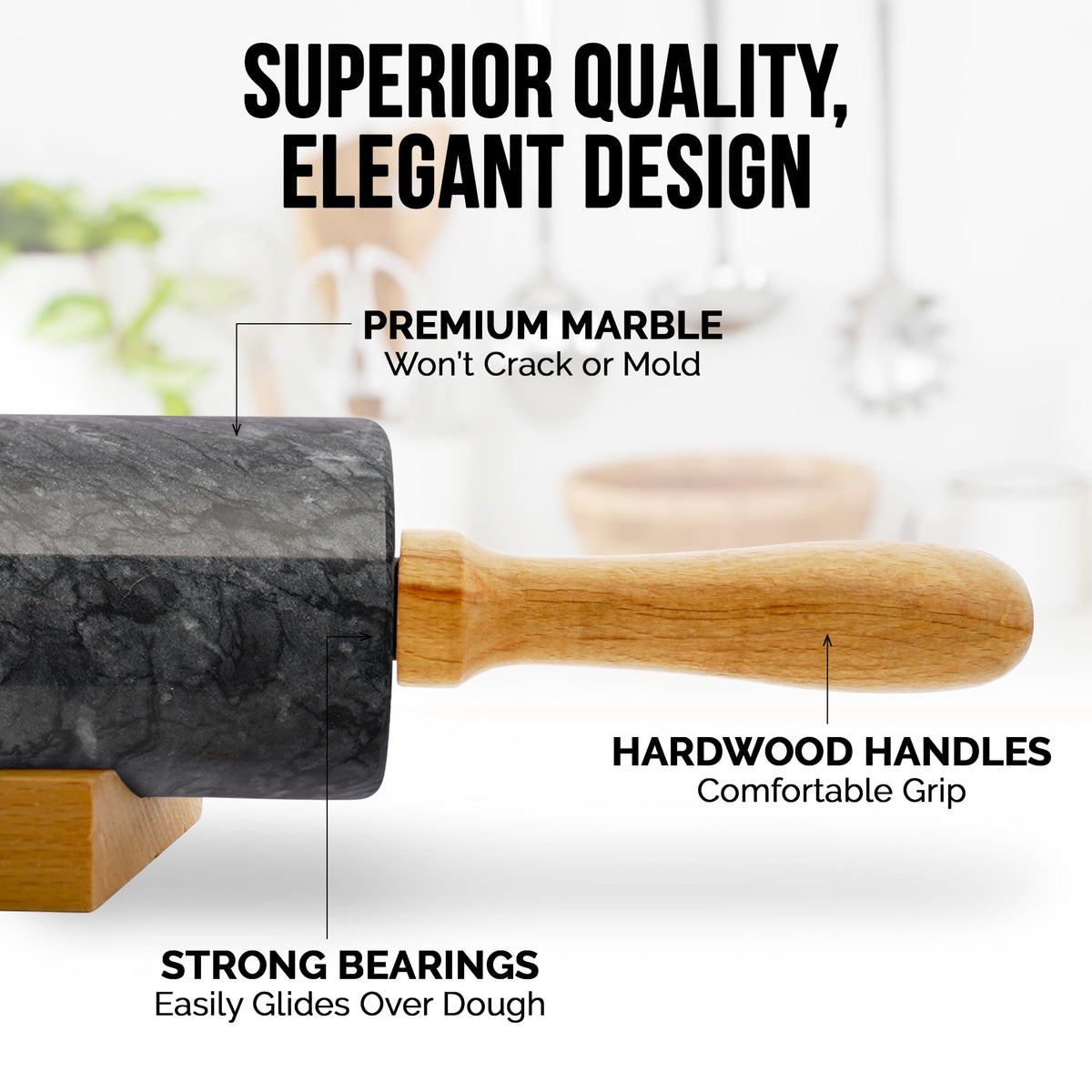 Zulay Kitchen polished natural marble rolling pin durable and long lasting