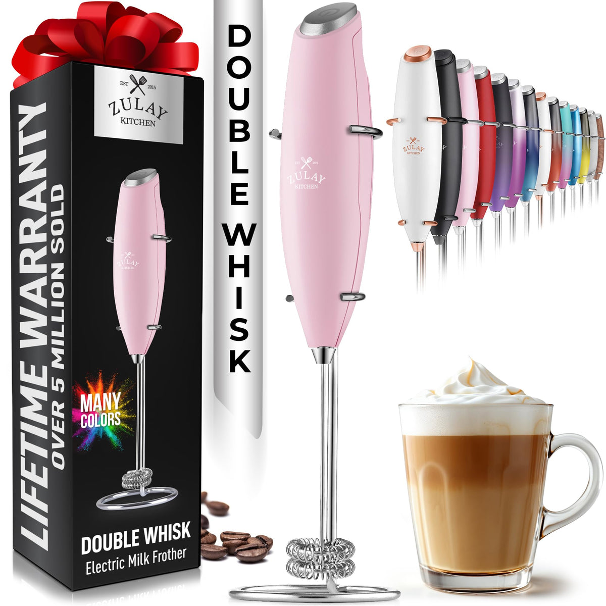 Zulay Kitchen Powerful Double Whisk Milk Frother foam close-up for cafe-style froth