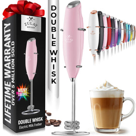 Zulay Kitchen Powerful Double Whisk Milk Frother foam close-up for cafe-style froth