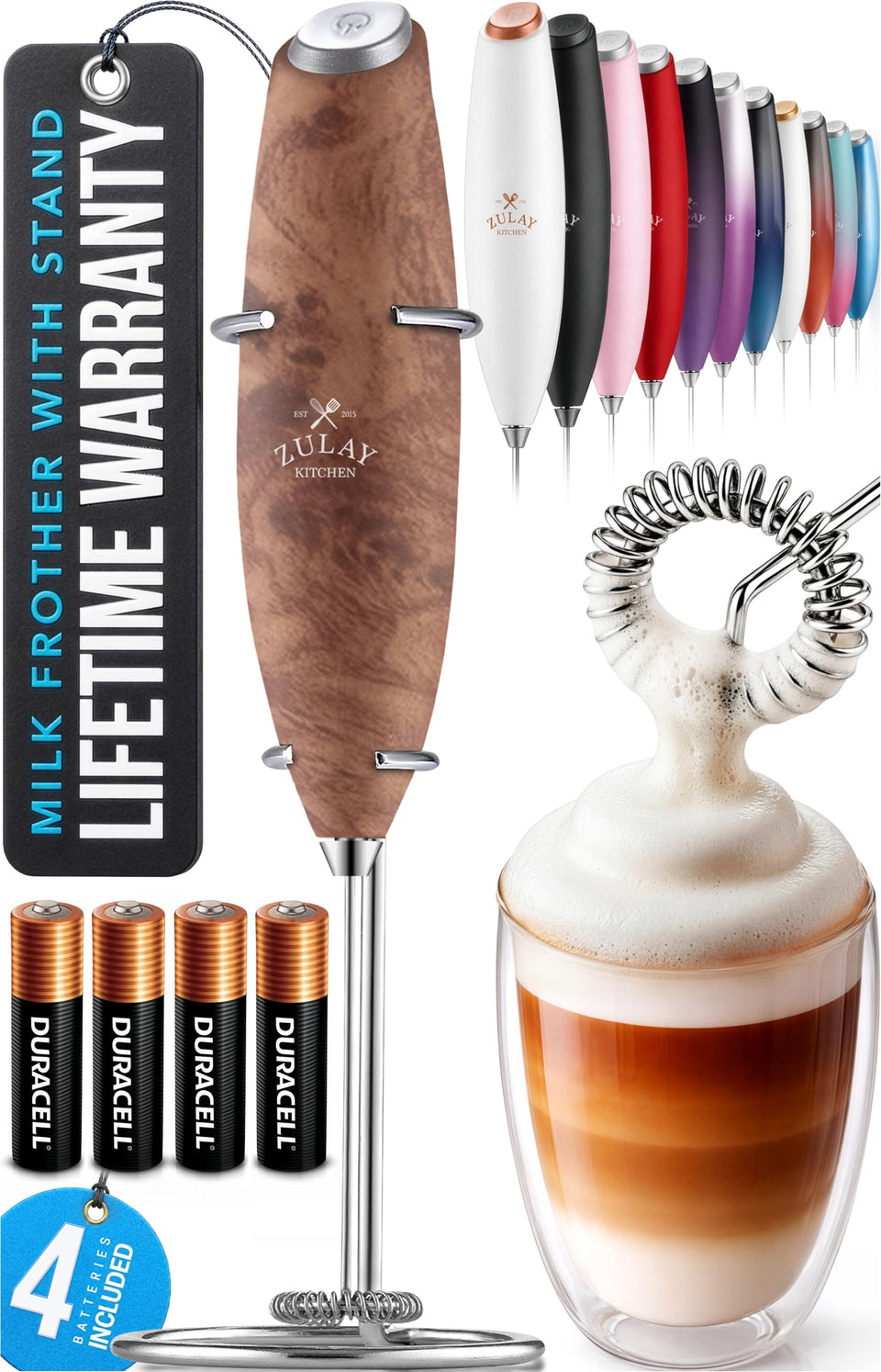 Zulay Kitchen powerful milk frother wand creates rich foam for home coffee