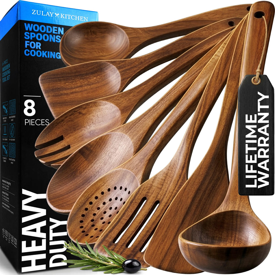 Zulay Kitchen premium teak salad spoon with smooth finish for non-stick cookware